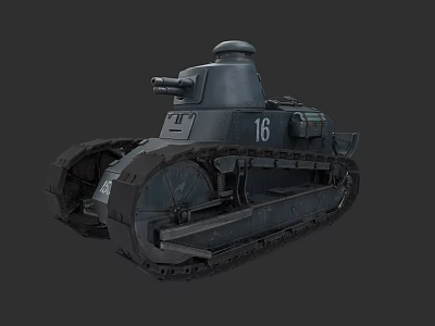 Historical Military Tank With Caterpillar Tracks And Number 16 Gray Exterior 3d model