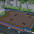 Road Infrastructure Construction Site With Blue Fencing Machinery And Trees