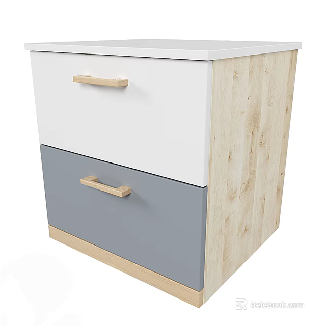 Modern Two Tone Nightstand With Two Drawers And Natural Wooden Frame Design 3d model 