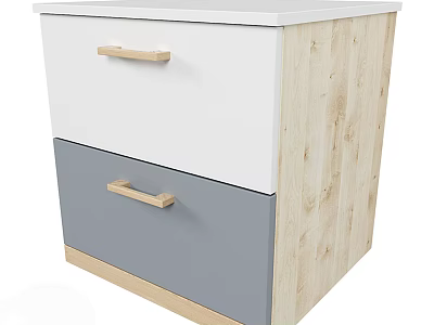 Modern Two Tone Nightstand With Two Drawers And Natural Wooden Frame Design 3d model