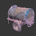 Old Rusty Blue Yellow Fuel Tank Trailer With Wheel Pipes And Frame