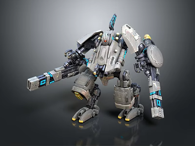Sci Fi Mechanical Robot Game Movie Character With Metal Armor And Blue Glowing Weaponry 3d model