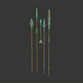 Arrow Weapons With Wooden Shafts And Various Shaped Metal Arrowheads On Reflective Black Background