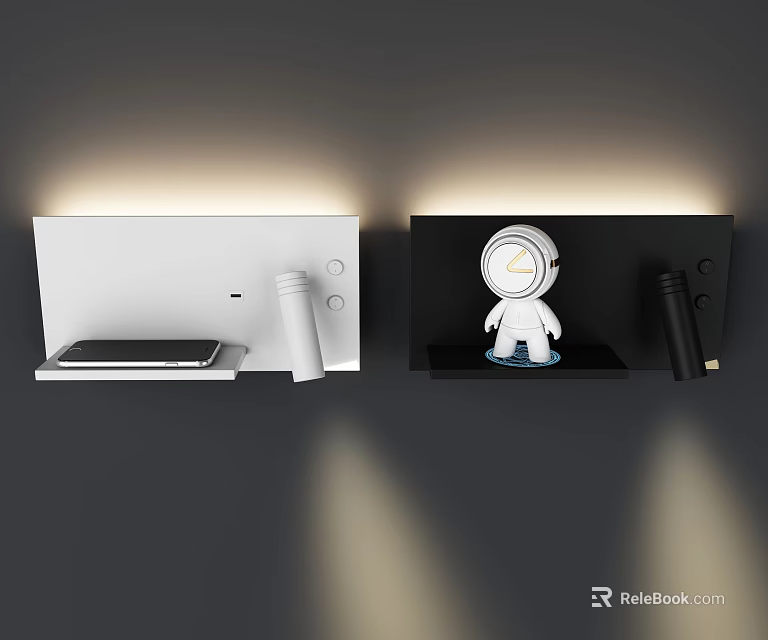 Modern Wall Lamps With White And Black Design And Shelf For Home Decoration 3d model 
