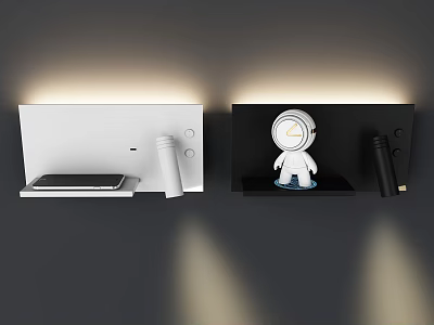 Modern Wall Lamps With White And Black Design And Shelf For Home Decoration 3d model