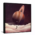 Starry Night Canvas Art With Person Standing Under Large Moon And Nebula