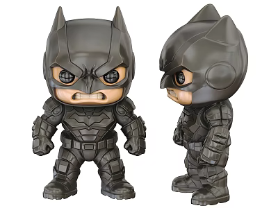 Chibi Style Batman Doll With Armored Suit Front And Side Views Collectible Figure 3d model