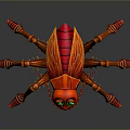 Red Insect Creature with Green Eyes Wings and Multiple Legs