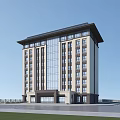Modern Multi Story Office Building With Glass Curtain Wall And Traditional Roof Design