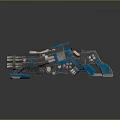 Futuristic Mechanical Weapon Blue And Silver Multi Barrel 3D Model Detailed Reflective Surface Design