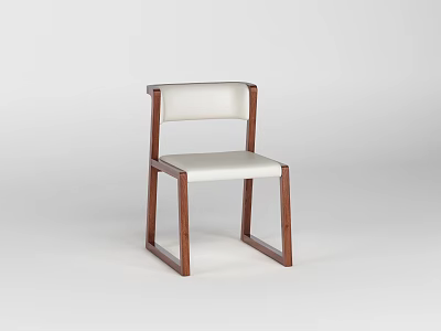Modern Wooden Frame Dining Chair With White Upholstered Seat And Backrest Design 3d model