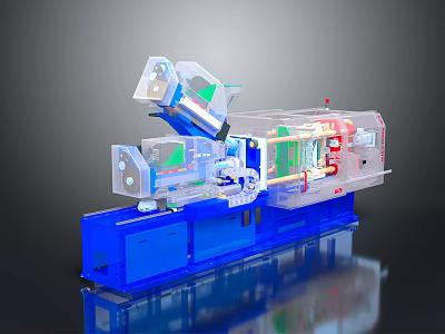 Industrial Machinery with Transparent Casing Blue Base and Internal Manufacturing Components 3d model