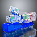 Industrial Machinery with Transparent Casing Blue Base and Internal Manufacturing Components