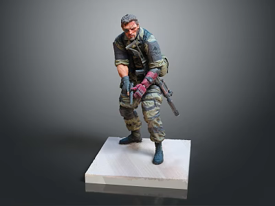 Game Movie Character with Tactical Camouflage Outfit Holding Weapon Standing Pose Detailed Statue 3d model