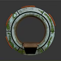 Scenic Futuristic Circular Landscape With Green Plants And Wooden Platform Area
