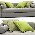 Gray Sectional Sofa With Green Decorative Pillows And Modern Design 3d model