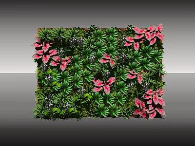 Living Plant Wall With Lush Green Foliage And Pink Flowers Decorative Design 3d model