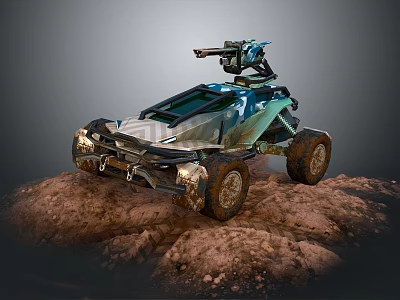 Rugged Rocky Dirt Terrain With Off Road Military Vehicle And Weapons Mounted 3d model