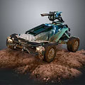 Rugged Rocky Dirt Terrain With Off Road Military Vehicle And Weapons Mounted