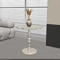 Round Side Table With White Vase Dried Wheat By Beige Sofa And White Blinds 3d model