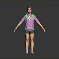 Young Woman Wearing Purple Hoodie Gray Shorts Pink Flip Flops And Green Backpack