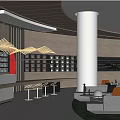 Modern Lounge Area With Comfortable Sofa Bookshelves Bar Counter And Pendant Lights
