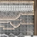 Modern Stone Background Wall With Layered Design Hanging Lights And Rock Decorations