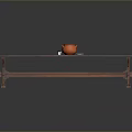 Rustic Long Wooden Table With White Lace Tablecloth And Orange Cup