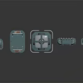 Blue Sci Fi Mechanical Devices With Control Panels Circular Lights And Gas Cylinders