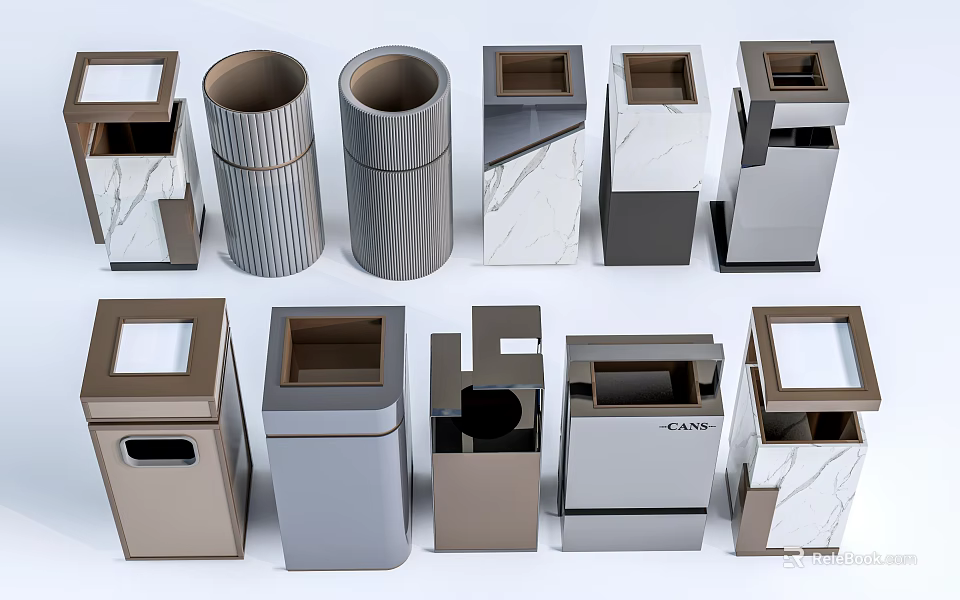 Modern Public Trash Bins With Various Designs And Different Materials 3d model 