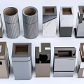 Modern Public Trash Bins With Various Designs And Different Materials 3d model