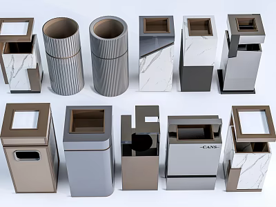 Modern Public Trash Bins With Various Designs And Different Materials 3d model