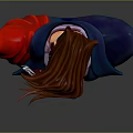 Stylized Game Movie Character With Messy Brown Hair Beard Blue Coat Red Tie White Shirt