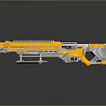 Yellow Futuristic Weapon with Silver Accents Complex Structure Multiple Components on Smooth Surface with Reflection 3d model