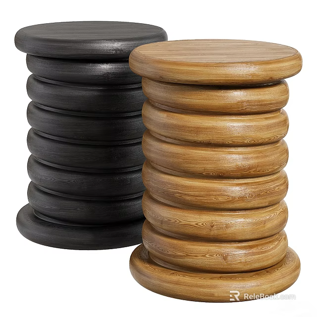 Stacked Black and Wooden Round Tea Tables for Home Decorative Use 3d model 