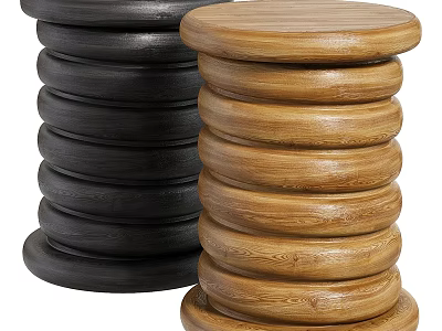 Stacked Black and Wooden Round Tea Tables for Home Decorative Use 3d model