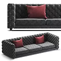 Gray Tufted Two Seater Sofa With Red Cushions And Elegant Design 3d model