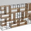 Modern Open Decorative Cabinet With Geometric Wooden Shelves And Metal Frame