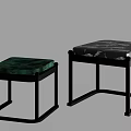 Two Modern Stools With Black Frames Light Green And Patterned Cushions 3d model
