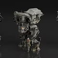 Giant Mech Game Movie Character With Industrial Metallic Structure And Human Figure