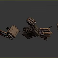 Rusty Mechanical Parts Suspended In Dark Industrial Wreckage Scene
