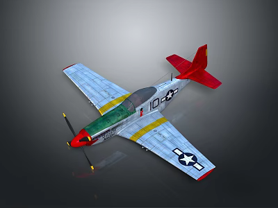 Vintage Airplane Model With Red Tail Green Cockpit And White Star On Wings 3d model