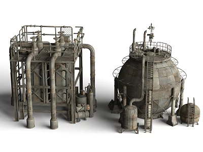 Industrial Park Featuring Large Metal Tanks Pipes Ladders And Platforms 3d model