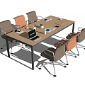 Modern Conference Table Setup With Multiple Chairs Laptop Documents Cup and Plant 3d model