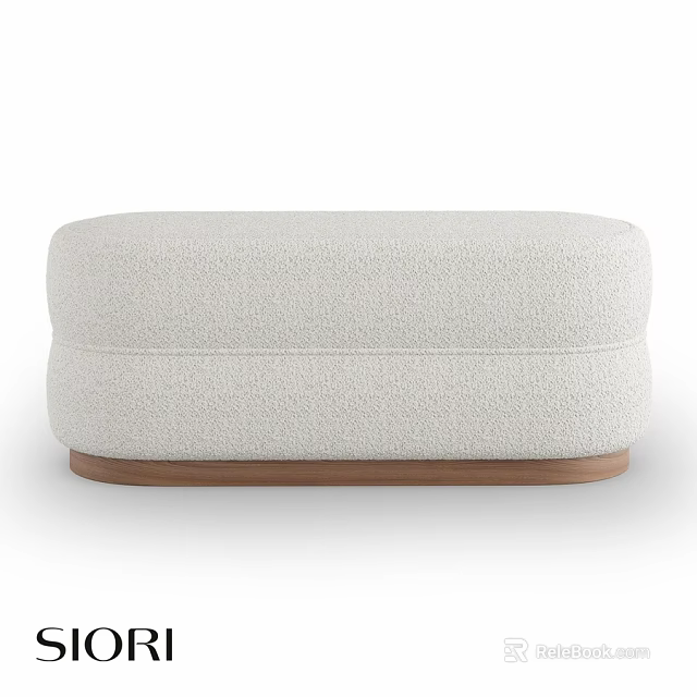 Stylish Beige Upholstered Sofa Stool With Textured Surface And Wooden Base 3d model 