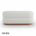 Stylish Beige Upholstered Sofa Stool With Textured Surface And Wooden Base