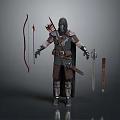 Mythical Armored Warrior Character Equipped With Bow Arrows Sword And Dagger 3d model