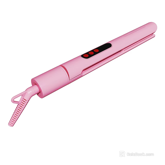 Pink Hair Straightener With Digital Display And Red Indicator Lights 3d model 