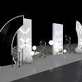 White Circular Stage Design with 25 Golden Trophy Geometric Decorations and Lighting Elements 3d model