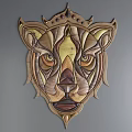 Wooden Lion Head Carved Wall Decor With Multicolored Wood Grain And Detailed Facial Features
